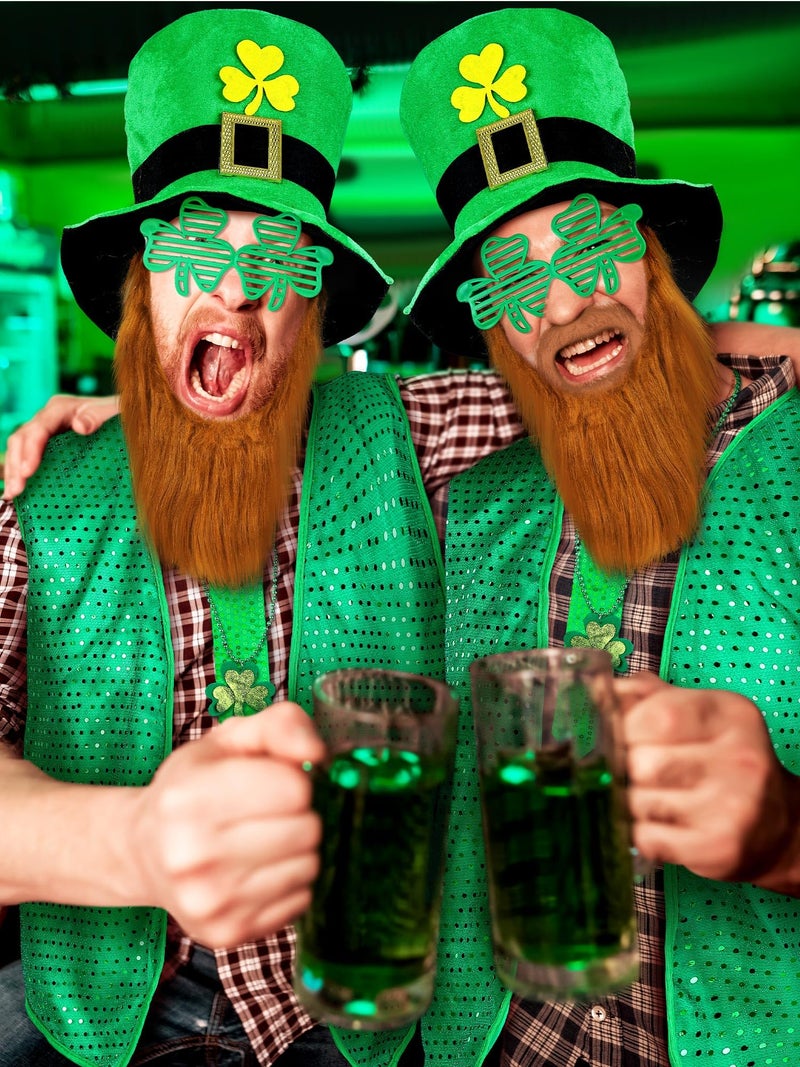 Yinder 8 Pcs St Patrick's Day Costume Set Sequin Vest Shamrock Leprechaun Hat Irish Faux Mustache Glasses Necklace Socks(standard) - Image 5