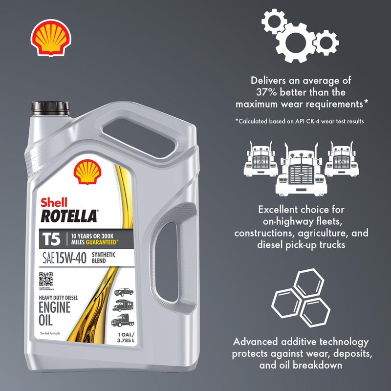 Shell Rotella T5 Synthetic Blend 15W-40 Diesel Engine Oil, 1 Gallon (3 Pack) - Image 4