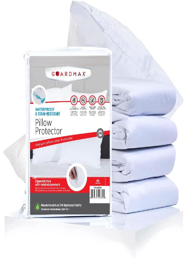 Guardmax Jersey Knitted Pillow Protector with Zipper Standard Size - 4 Pack -100% Waterproof, Bed Bug Proof, Dust Mite Proof, & Hypoallergenic Pillow Covers - Premium Zippered Pillow Cases. (20 X 26) - Image 1