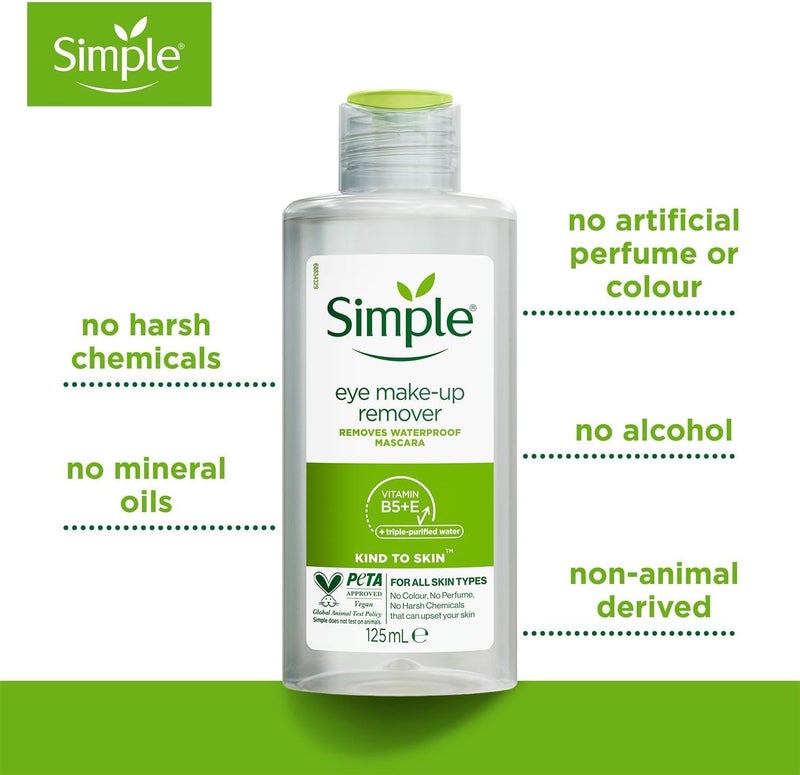 Simple Eye Makeup Remover with Vitamin B5 & E, 125ml - Gentle Formula for All Skin Types - Image 3