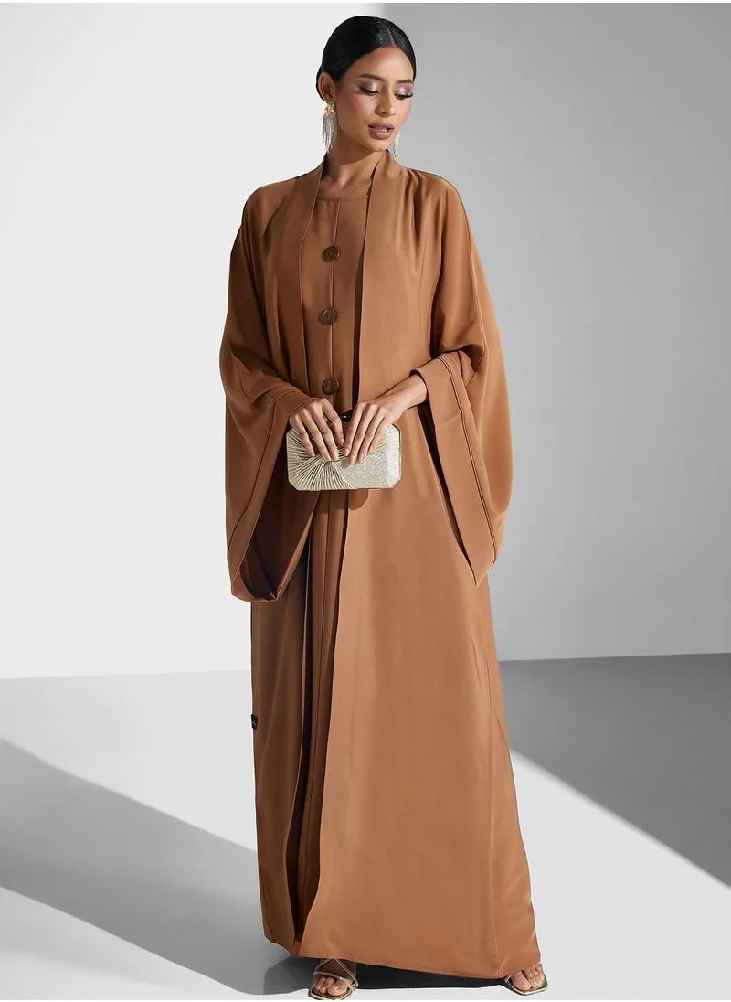 Meem by Mariyah Wide Sleeve Button Detail Abaya