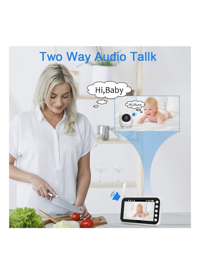 Video Baby Monitor Lcd Display, 360 Angle Two Way Audio Infrared Night Version Lullaby Sound Temperature Alert, Support Multi Cameras