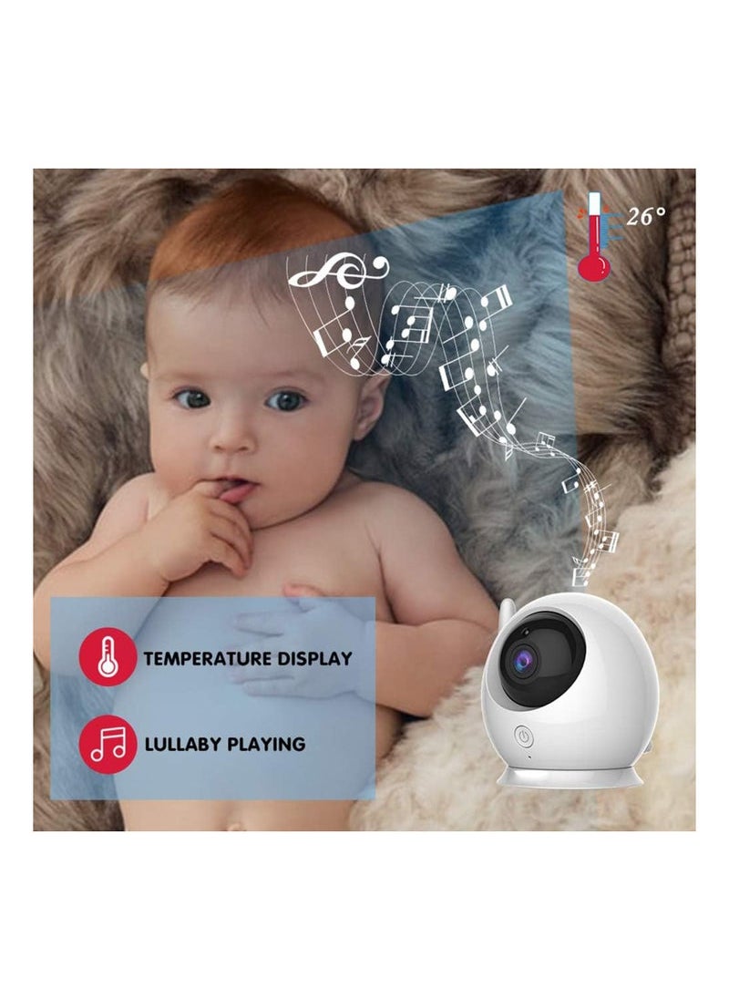 Video Baby Monitor Lcd Display, 360 Angle Two Way Audio Infrared Night Version Lullaby Sound Temperature Alert, Support Multi Cameras