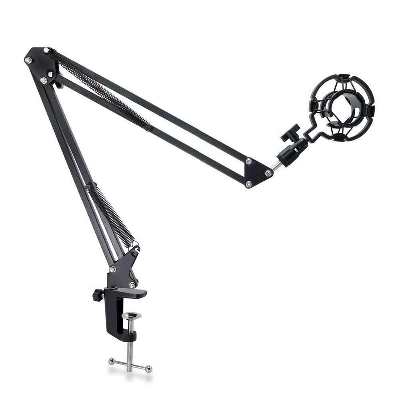 Adjustable Microphone Suspension Boom Scissor Arm Stand with Shock Mount Mic, Clip