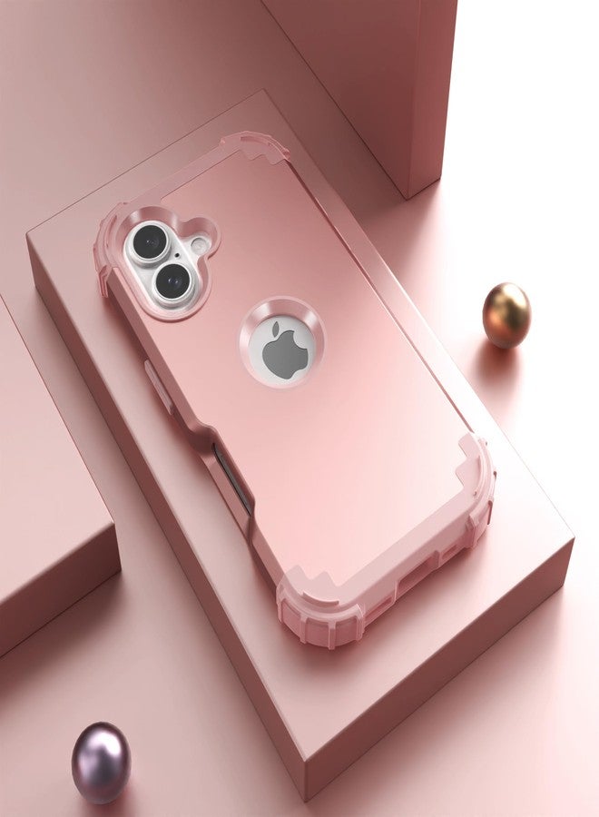 اي دي ويل جراب IDweel لهاتف iPhone 16 Plus مع واقي شاشة للنساء، 3 في 1 مقاوم للصدمات، نحيف، هجين، متين، مصنوع من البولي كربونات الصلب، مع واقي من السيليكون الناعم، غطاء كامل للجسم مضاد لبصمات الأصابع، لون ذهبي وردي - Image 3