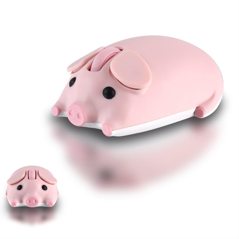 elec Space Cute Pig Design Wireless Mouse Dual Mode Bluetooth & USB Mouse, Silent Operation, Ergonomic, Perfect for Laptops & PCs, Ideal Gift for Animal Lovers and Family (Pink) - Image 1