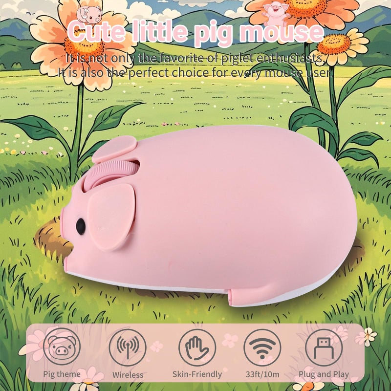 elec Space Cute Pig Design Wireless Mouse Dual Mode Bluetooth & USB Mouse, Silent Operation, Ergonomic, Perfect for Laptops & PCs, Ideal Gift for Animal Lovers and Family (Pink) - Image 4