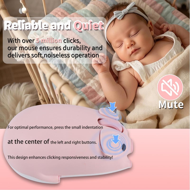 elec Space Cute Pig Design Wireless Mouse Dual Mode Bluetooth & USB Mouse, Silent Operation, Ergonomic, Perfect for Laptops & PCs, Ideal Gift for Animal Lovers and Family (Pink) - Image 5