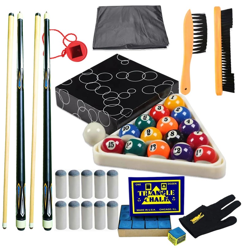 JBB American Billiard Balls, Cues & Accessories Set for American Pool Tables, Includes Balls, Sticks & All Pool Accessories - Image 1