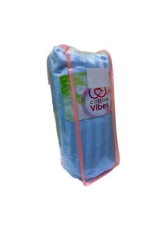 cotton vibes Cotton Vibes 4 Piece Striped Fully Fitted Cotton Bed Sheet Set - Sky Blue  - Image 3