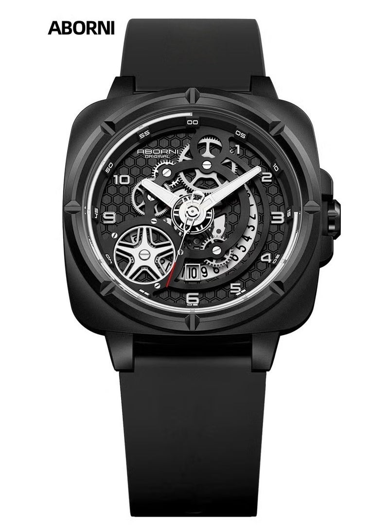 ABORNI Men's Mechanical-Style Sport Quartz Watch, Luminous Waterproof Silicone Strap, Trendy Fashion Wristwatch - Image 1