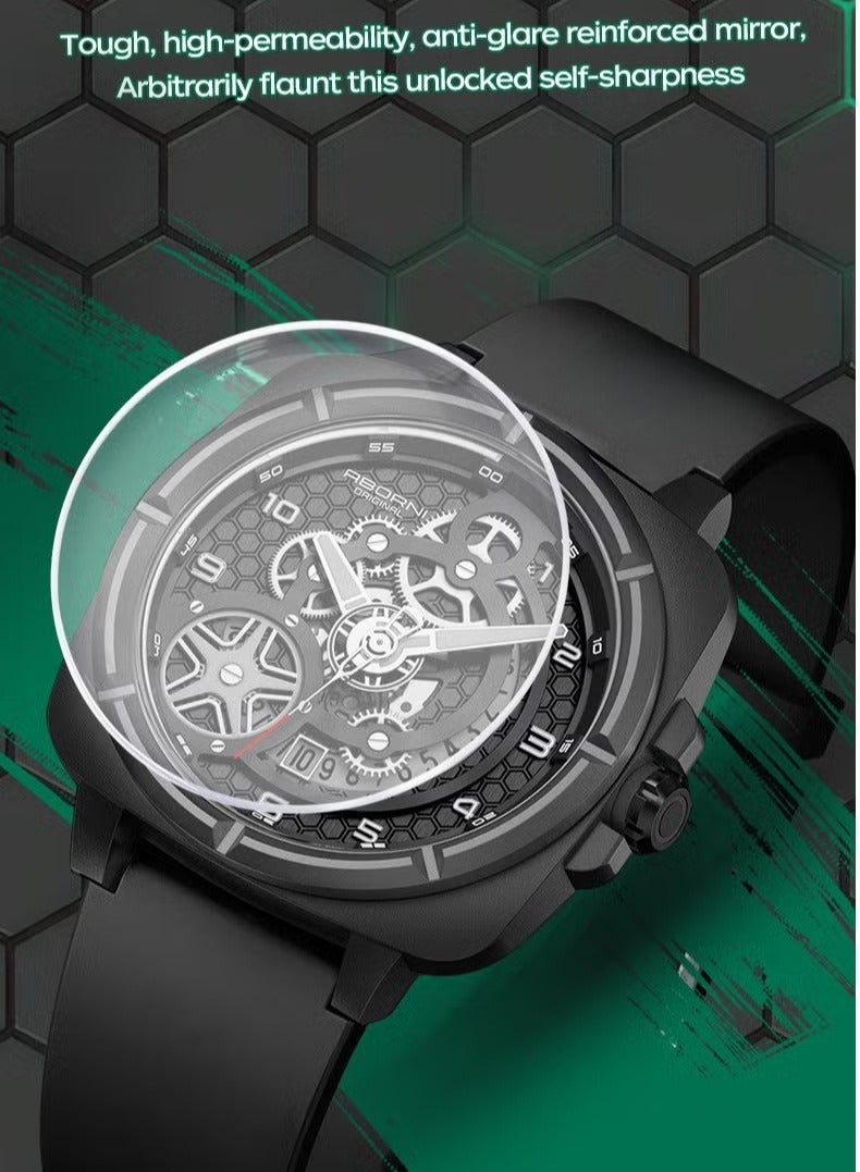 ABORNI Men's Mechanical-Style Sport Quartz Watch, Luminous Waterproof Silicone Strap, Trendy Fashion Wristwatch - Image 5