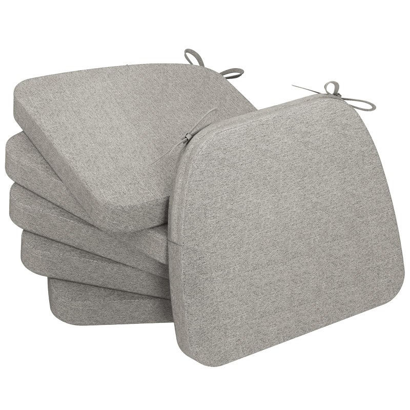 AAAAAcessories D-Shaped Chair Cushions, 2" Thick Dining Chair Pads with Ties and Removable, Machine-Washable Cover, 17" x 16", Set of 6, Khaki Gray - Image 1