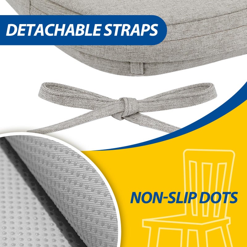 AAAAAcessories D-Shaped Chair Cushions, 2" Thick Dining Chair Pads with Ties and Removable, Machine-Washable Cover, 17" x 16", Set of 6, Khaki Gray - Image 5