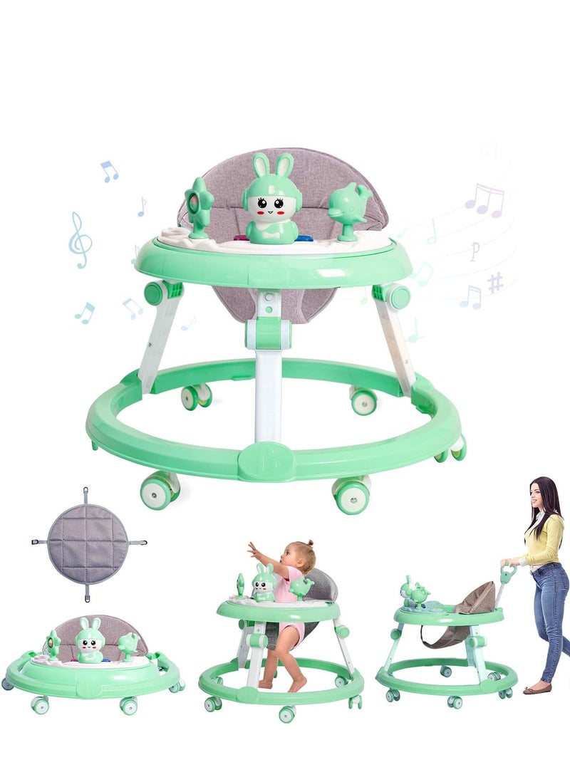 ميكسد مشاية أطفال قابلة للطي بعجلات - مشاية للأطفال الرضع من 6 أشهر إلى 12 شهرًا، ارتفاعات قابلة للتعديل مع موسيقى قابلة للإزالة ومسند للقدمين ومقبض للدفع - Image 1