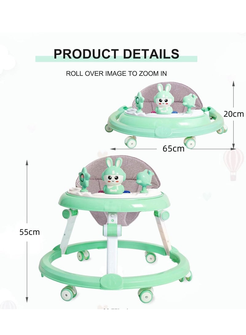 ميكسد مشاية أطفال قابلة للطي بعجلات - مشاية للأطفال الرضع من 6 أشهر إلى 12 شهرًا، ارتفاعات قابلة للتعديل مع موسيقى قابلة للإزالة ومسند للقدمين ومقبض للدفع - Image 2