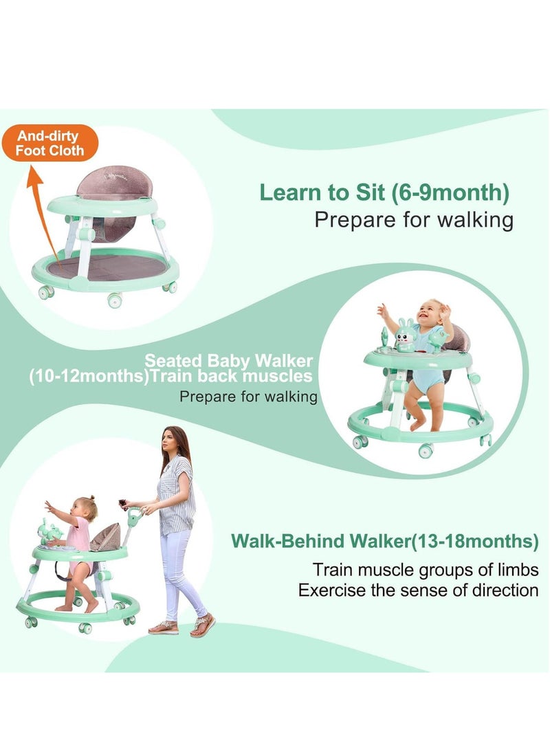 ميكسد مشاية أطفال قابلة للطي بعجلات - مشاية للأطفال الرضع من 6 أشهر إلى 12 شهرًا، ارتفاعات قابلة للتعديل مع موسيقى قابلة للإزالة ومسند للقدمين ومقبض للدفع - Image 4