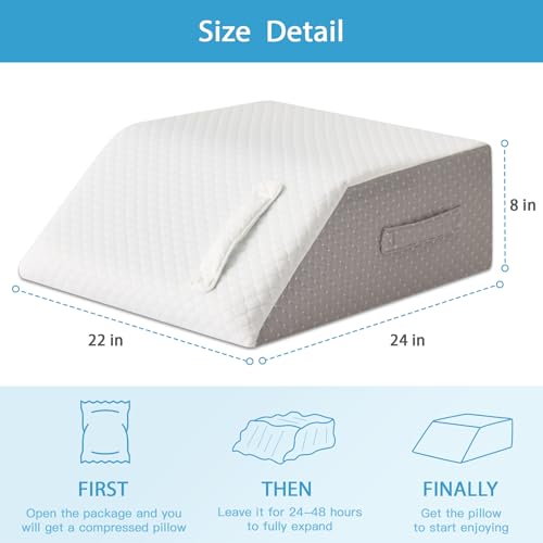 MEGCXIT Leg Pillow Elevation Blood Circulation, Leg Wedge for Elevation for Swelling, Leg Elevating Pillow for After Surgery, Memory Foam Foot Knee Pillow for Back Sleeping 24×22×8 Inch White/Grey - Image 2