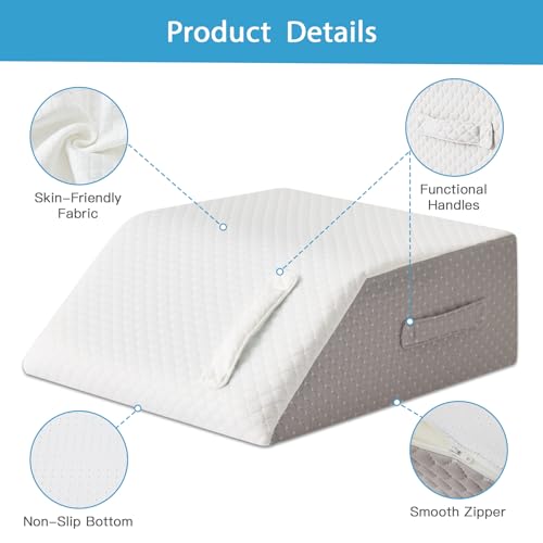 MEGCXIT Leg Pillow Elevation Blood Circulation, Leg Wedge for Elevation for Swelling, Leg Elevating Pillow for After Surgery, Memory Foam Foot Knee Pillow for Back Sleeping 24×22×8 Inch White/Grey - Image 3