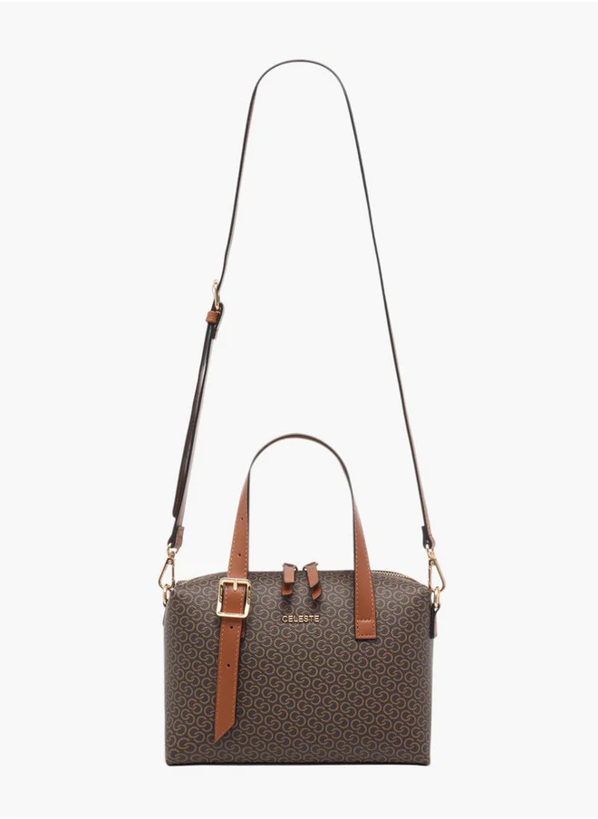 سيليست Monogram Print Tote Bag with Zip Closure and Adjustable Strap