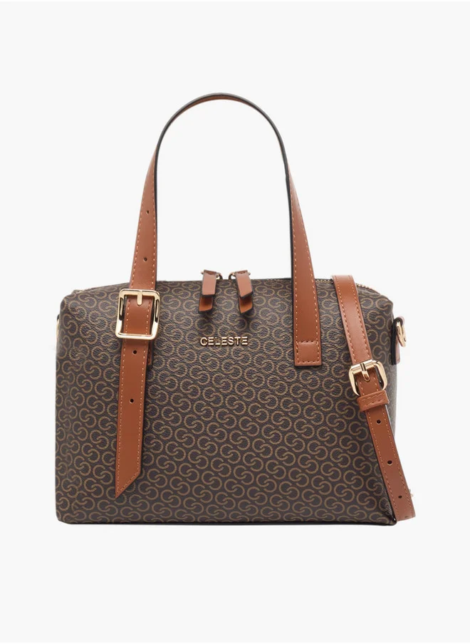 سيليست Monogram Print Tote Bag with Zip Closure and Adjustable Strap