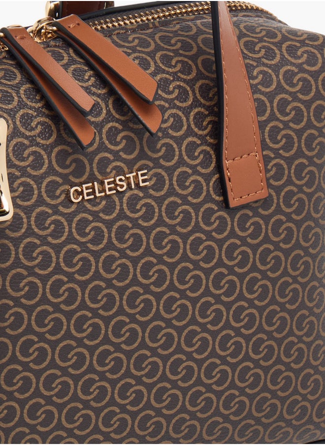 Celeste Women's Monogram Print Tote Bag with Zip Closure and Adjustable Strap  - Image 4