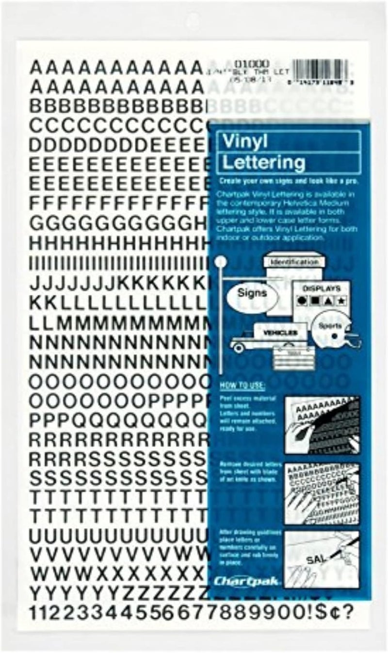 Chartpak Self-Adhesive Vinyl Capital Letters and Numbers - 1/4 Inch High, Black, 610 Characters - Image 1