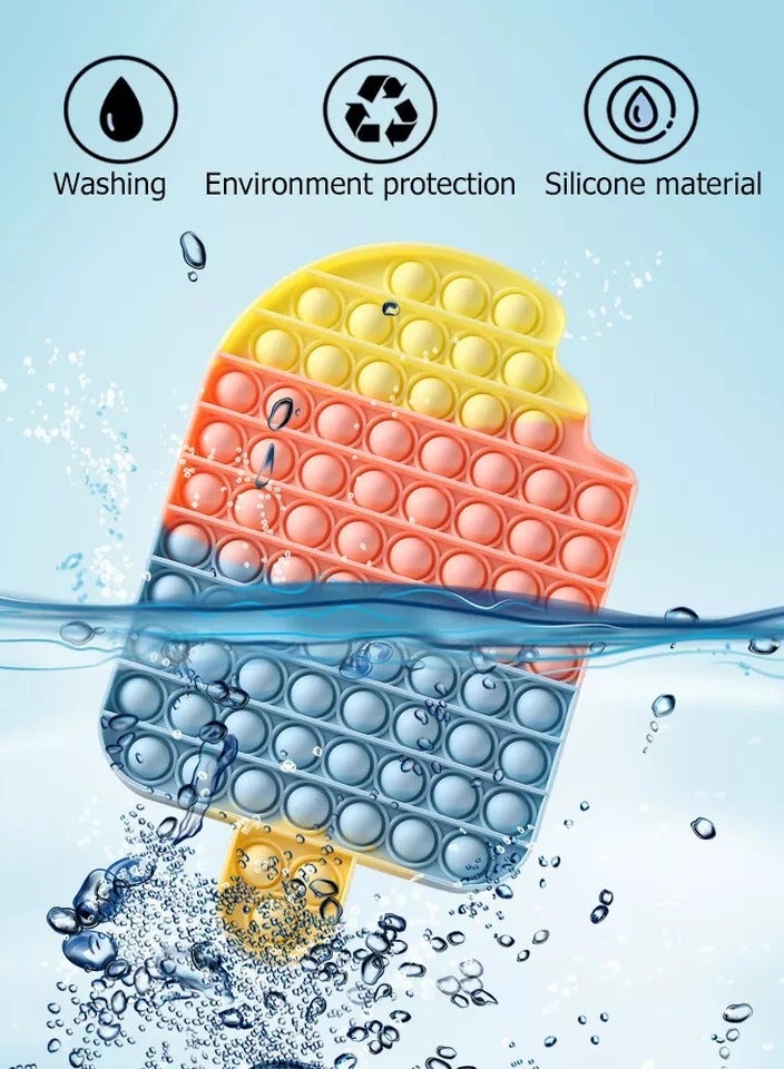 لعبة Push Pop Bubble Fidget Toy الحسية المصنوعة من السيليكون لتخفيف التوتر للأطفال والكبار، لعبة تخفيف القلق المحمولة من أجل المتعة والاسترخاء (قوس قزح الآيس كريم) - Image 2