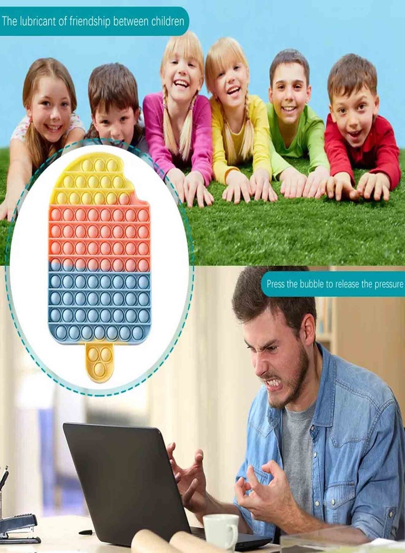 لعبة Push Pop Bubble Fidget Toy الحسية المصنوعة من السيليكون لتخفيف التوتر للأطفال والكبار، لعبة تخفيف القلق المحمولة من أجل المتعة والاسترخاء (قوس قزح الآيس كريم) - Image 4