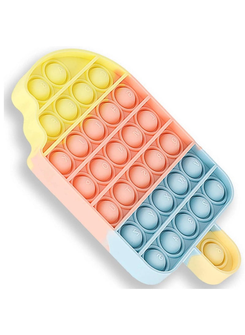 لعبة Push Pop Bubble Fidget Toy الحسية المصنوعة من السيليكون لتخفيف التوتر للأطفال والكبار، لعبة تخفيف القلق المحمولة من أجل المتعة والاسترخاء (قوس قزح الآيس كريم) - Image 1