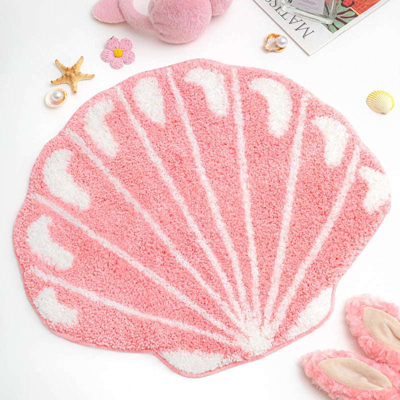 Tinideya Seashell Rug Bathroom Rugs 2 ft Shell Bath Mat Preppy Rug for Sea Room Decor Cute Ocean Beach Carpet Machine Washable Non Slip Absorbent Bath Mat Pink - Image 2