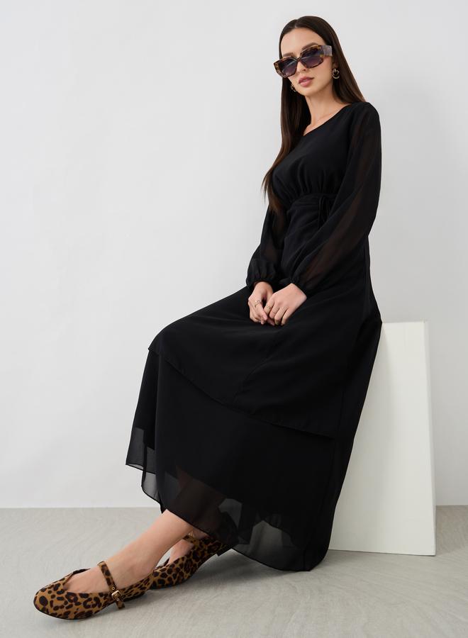 Take Two Solid Gathered Detail Round Neck Maxi Dress - Image 1