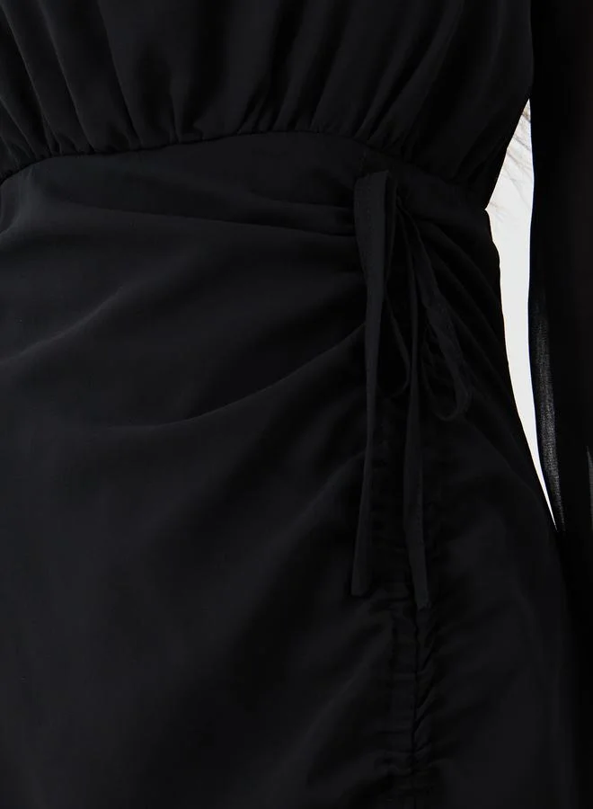 Styli Styli Solid Gathered Detail Round Neck Maxi Dress