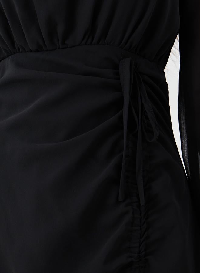 Take Two Solid Gathered Detail Round Neck Maxi Dress - Image 3