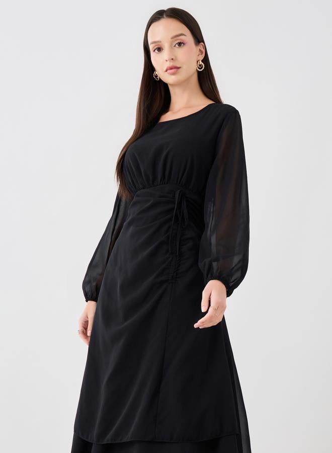 Take Two Solid Gathered Detail Round Neck Maxi Dress - Image 2