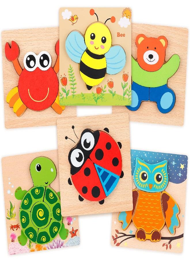 Coogam Coogam Wooden Jigsaw Puzzle Set, 6 Pack Animal Shape Color Montessori Toy, Fine Motor Skill Early Learning Preschool Educational Gift Game for Years Old Kids  - Image 1