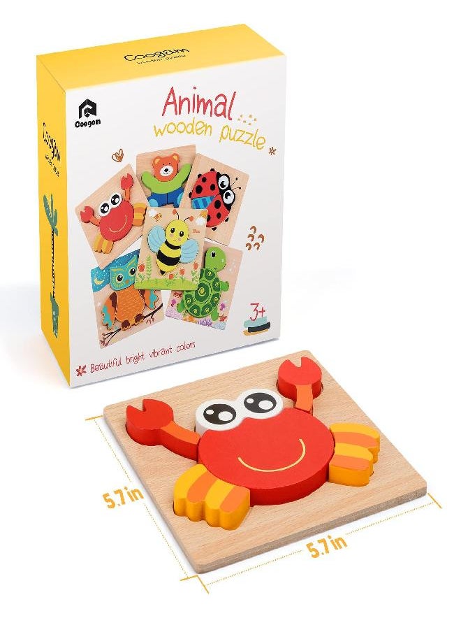 Coogam Coogam Wooden Jigsaw Puzzle Set, 6 Pack Animal Shape Color Montessori Toy, Fine Motor Skill Early Learning Preschool Educational Gift Game for Years Old Kids  - Image 3