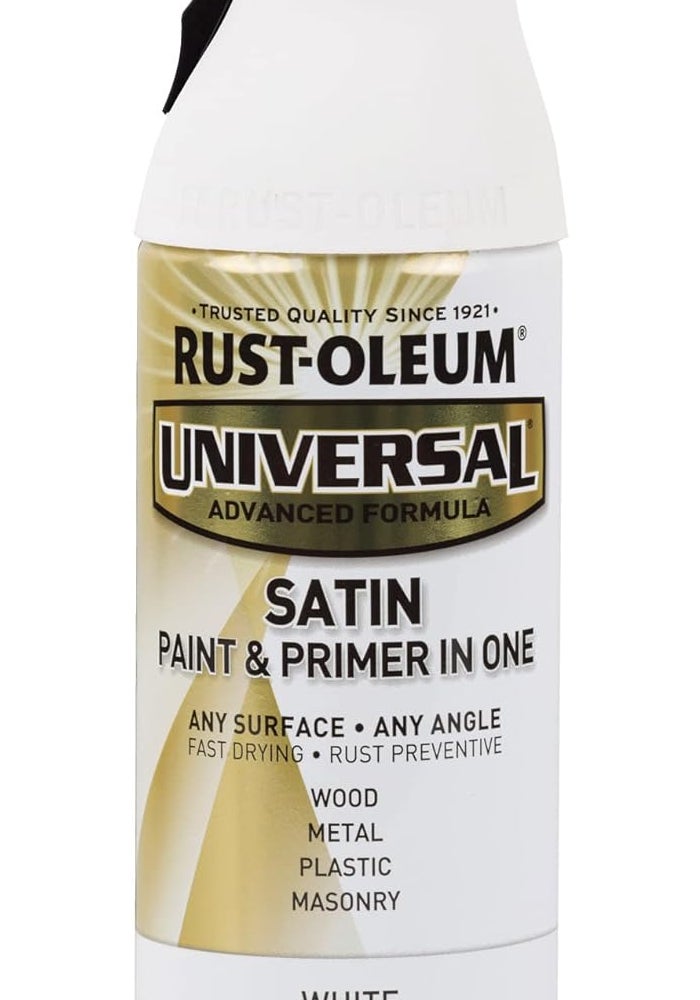 Rust-Oleum Universal Satin Paint and Primer in One, White, 12 Ounce - Image 1