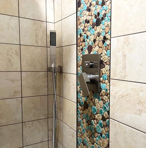Blujellyfish Pebble Porcelain Tile Fambe Turquoise Green Beige Shower Floor Pool Alley Tiles Mosaic TSTGPT005 (5 Square Feet) - Image 5