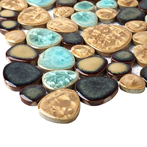 Blujellyfish Pebble Porcelain Tile Fambe Turquoise Green Beige Shower Floor Pool Alley Tiles Mosaic TSTGPT005 (5 Square Feet) - Image 4