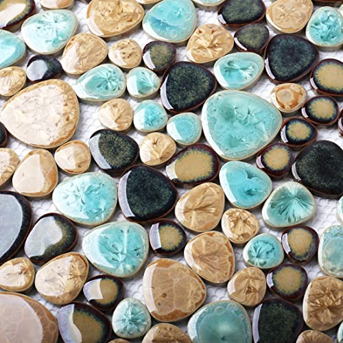 Blujellyfish Pebble Porcelain Tile Fambe Turquoise Green Beige Shower Floor Pool Alley Tiles Mosaic TSTGPT005 (5 Square Feet) - Image 3