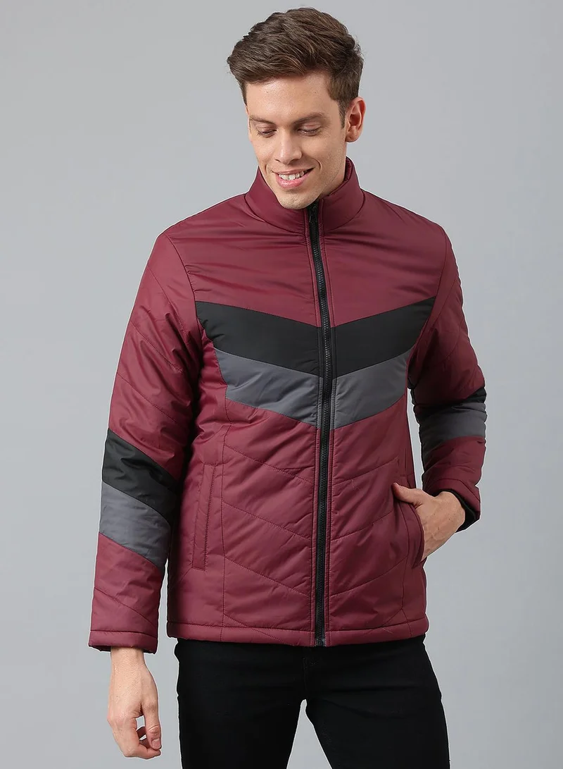 Cherry Regular Fit Men's Colourblocked Mock Neck Polyester Jacket with Zipper Closure