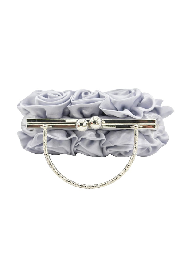 Zikra Women Evening Clutch Bag Floral Satin Purses Detachable Strap Clutch Bag Floral Clutch Bag Detachable Strap Purses Floral Clutch Bag for Wedding, Party, Prom (Silver) - Image 5