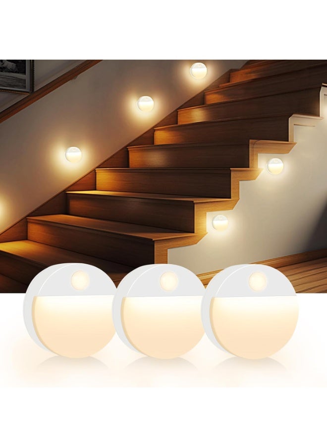 3 Pack Motion Sensor Stair Light for Indoor, Battery Operated Closet Lights, Led Stick On Puck Lighting Night Lamp, Motion Activated Lamps for Step, Cabinet, Hallway, Bathroom - Image 1