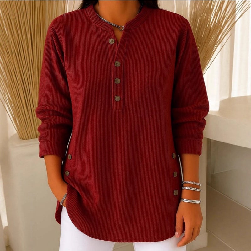 Women's Corduroy V-Neck Long Sleeve T-Shirt - Image 1