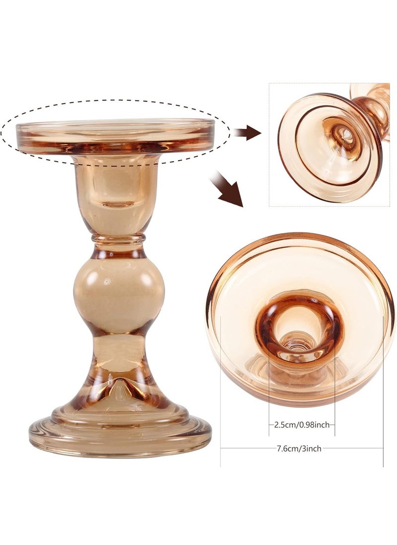 MIXDE 3-Piece Glass Candles Stand Amber Crystal Candle Holder for Pillar Taper Candle and Tealight  - Image 2
