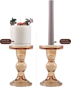 MIXDE 3-Piece Glass Candles Stand Amber Crystal Candle Holder for Pillar Taper Candle and Tealight  - Image 3