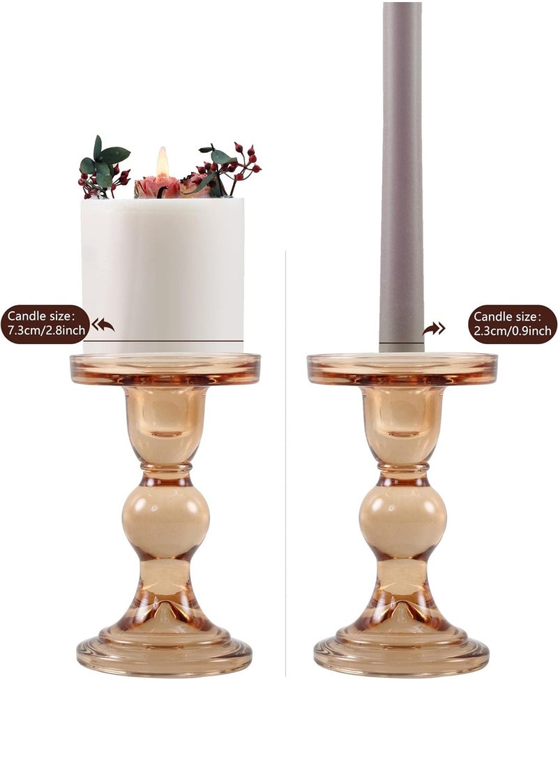MIXDE 3-Piece Glass Candles Stand Amber Crystal Candle Holder for Pillar Taper Candle and Tealight  - Image 3