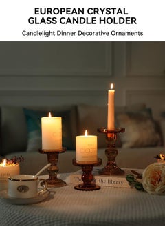 MIXDE 3-Piece Glass Candles Stand Amber Crystal Candle Holder for Pillar Taper Candle and Tealight  - Image 5