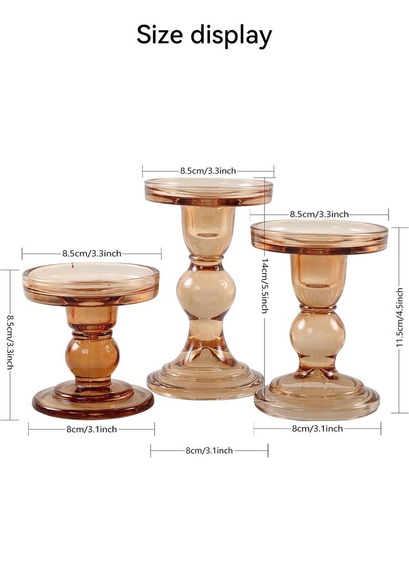 MIXDE 3-Piece Glass Candles Stand Amber Crystal Candle Holder for Pillar Taper Candle and Tealight  - Image 4